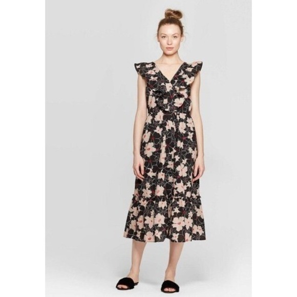 Who What Wear Women's Size‎ XXL Tribeca Floral Dress V Neck Ruffles NWT - Picture 1 of 8